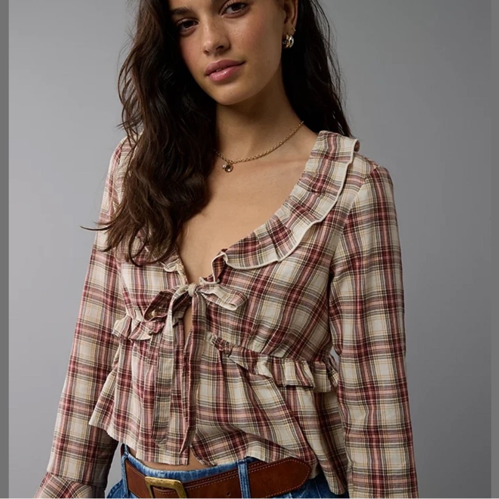 AE Long-Sleeve Ruffle Babydoll Blouse